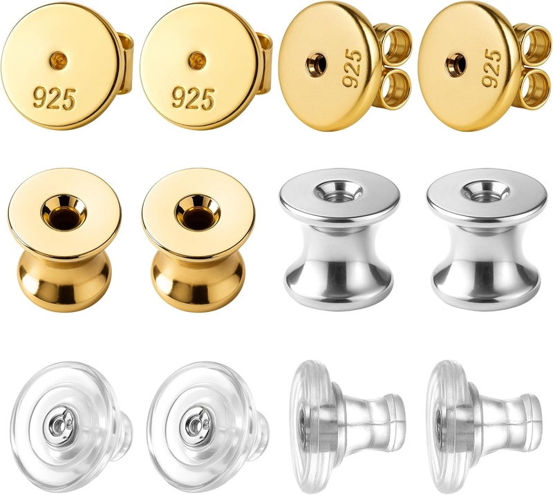 Goffing Earring Backs for Droopy Ears Heavy Earrings - Replacements Locking Ear Supports | 6 Pairs Secure Stud Clutches for Sensitive Skin(Screw 6) - Image 1